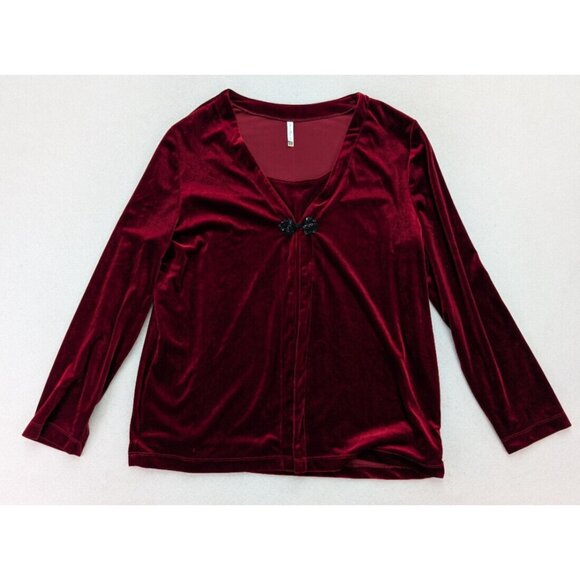 White Stag Women's Top Size XL Red Velour Velvet Textured 2-For Goth Romantic - Picture 2 of 16